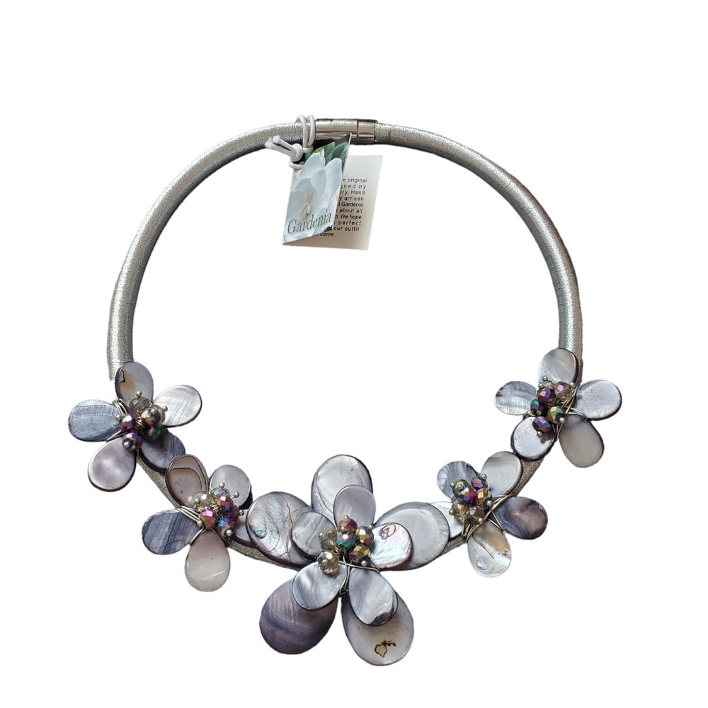Designer Gardenia mother of pearl floral necklace/ choker
